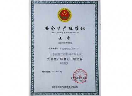 Certificate of Safety Production Standardization